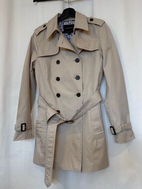 Banana Republic Khaki Double Breasted Belted Trench Coat Cotton Women's Medium